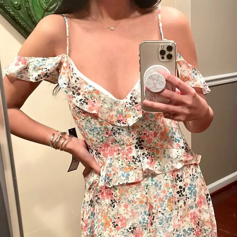 RACHEL Rachel Roy Floral Ruffled Maxi Sun Dress NWT Eggshell Combo